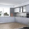 Modern European Style Concrete Light Grey Texured Kitchen with Natural Lighting